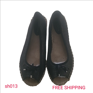 Vintage Covington Black Denim and Jute Peep Toe s8.5  b1